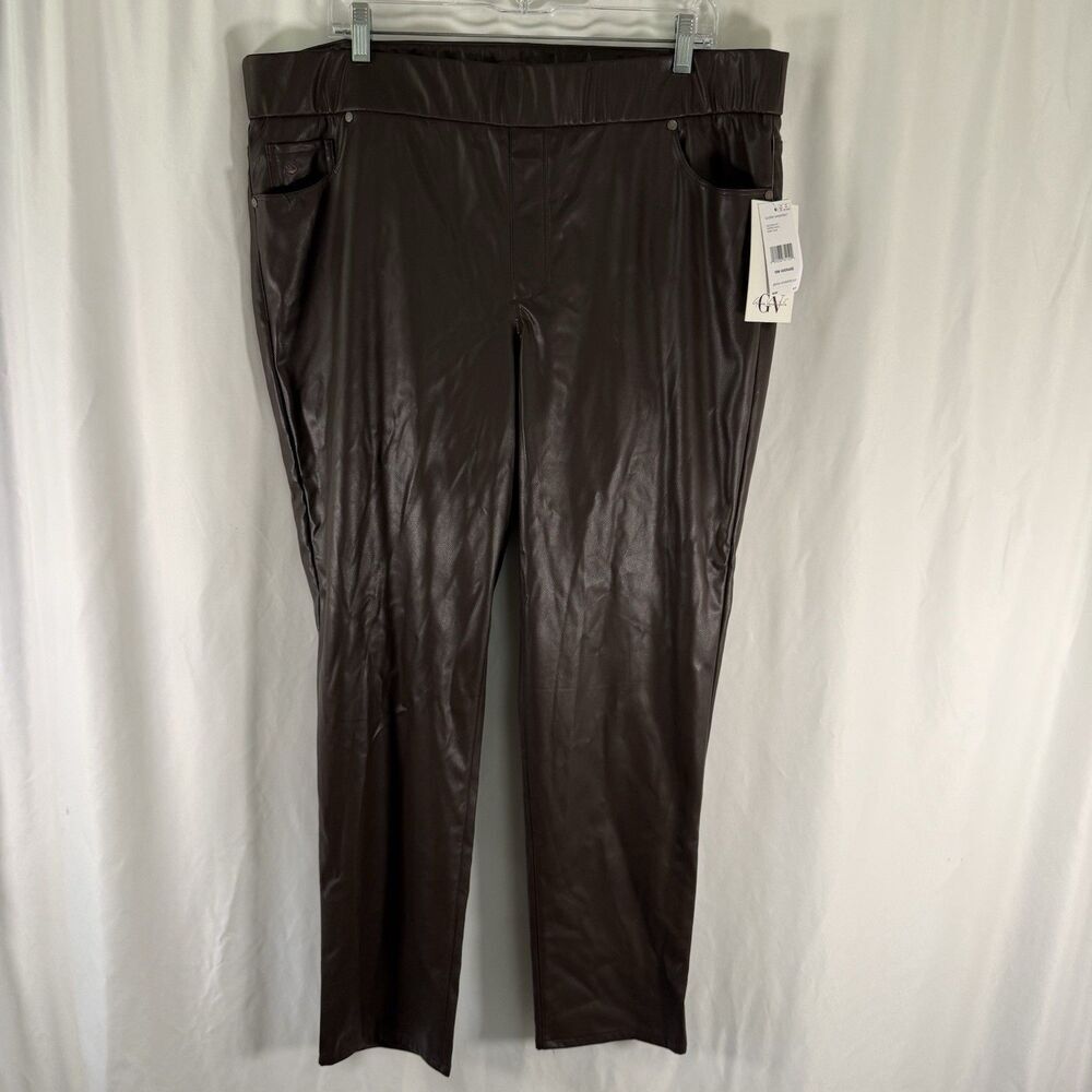 New Gloria Vanderbilt Avery Slim Faux Leather Pants Women 18W Coffee Roast Brown